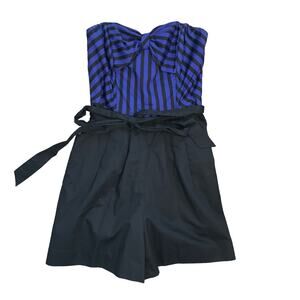 Anthropologie Maeve Purple and Black Striped Whimsy Goth Strapless Romper